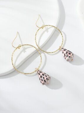 Black and White Hebrew Cone Shell Dangle Hoop earrings